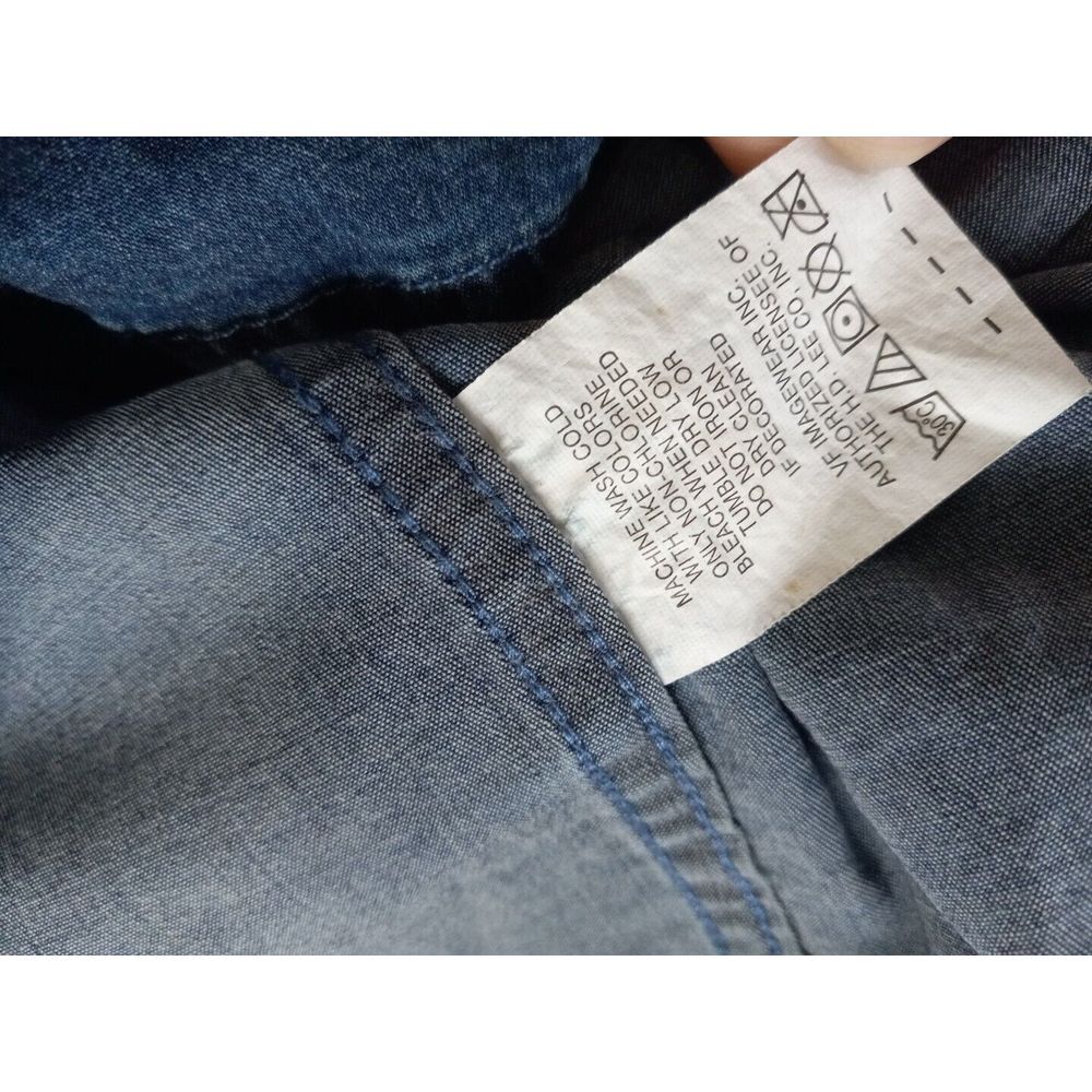 Lee Women's Large Stretch Cowboy Western Button-Up Chambray Blue Shirt - Picture 10 of 13
